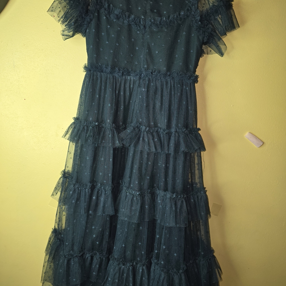 Girls Emerald Green Ruffle Tiered Tulle Dress - Picture 6 of 9